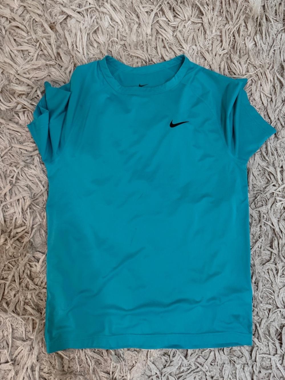 Nike Women's Aqua Short Sleeve Athletic Tee with Black Swoosh